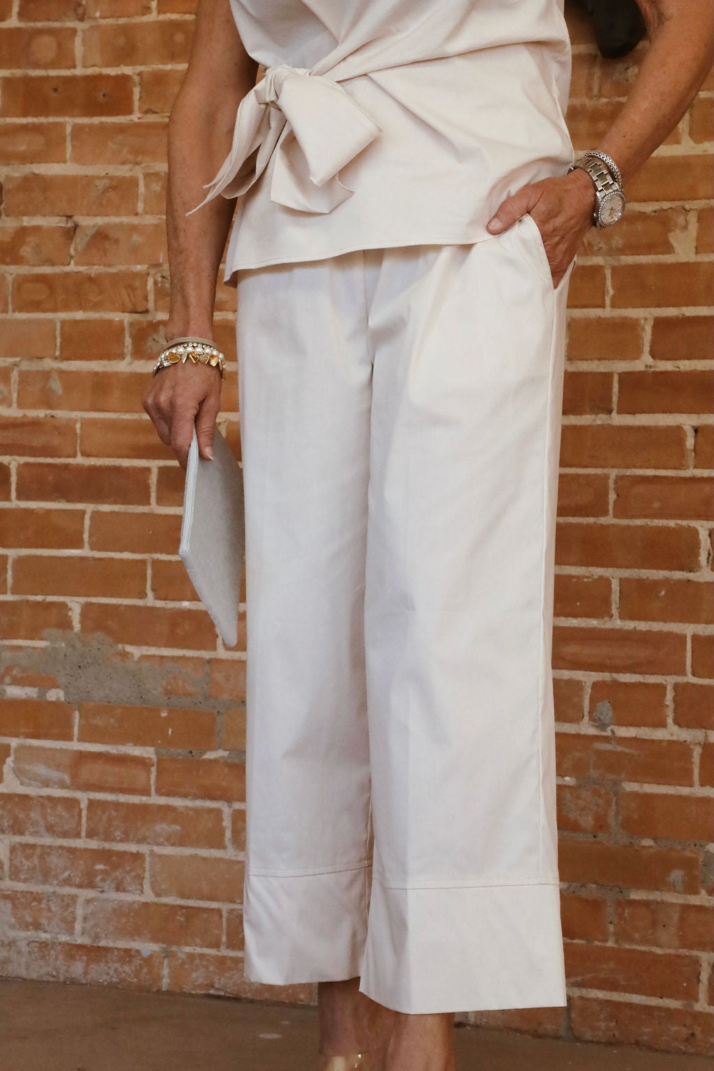 Renuar Collection Renuar - Woven Pant - Oyster available at The Good Life Boutique