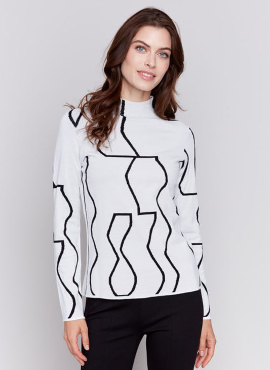 Charlie B Charlie B - Reversible Mock-Neck Sweater - Black/Cream available at The Good Life Boutique