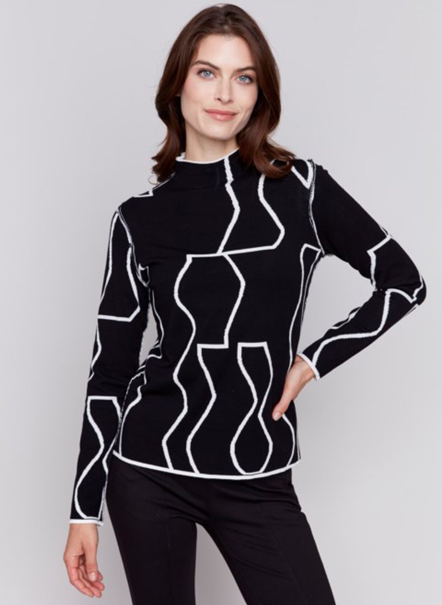 Charlie B Charlie B - Reversible Mock-Neck Sweater - Black/Cream available at The Good Life Boutique