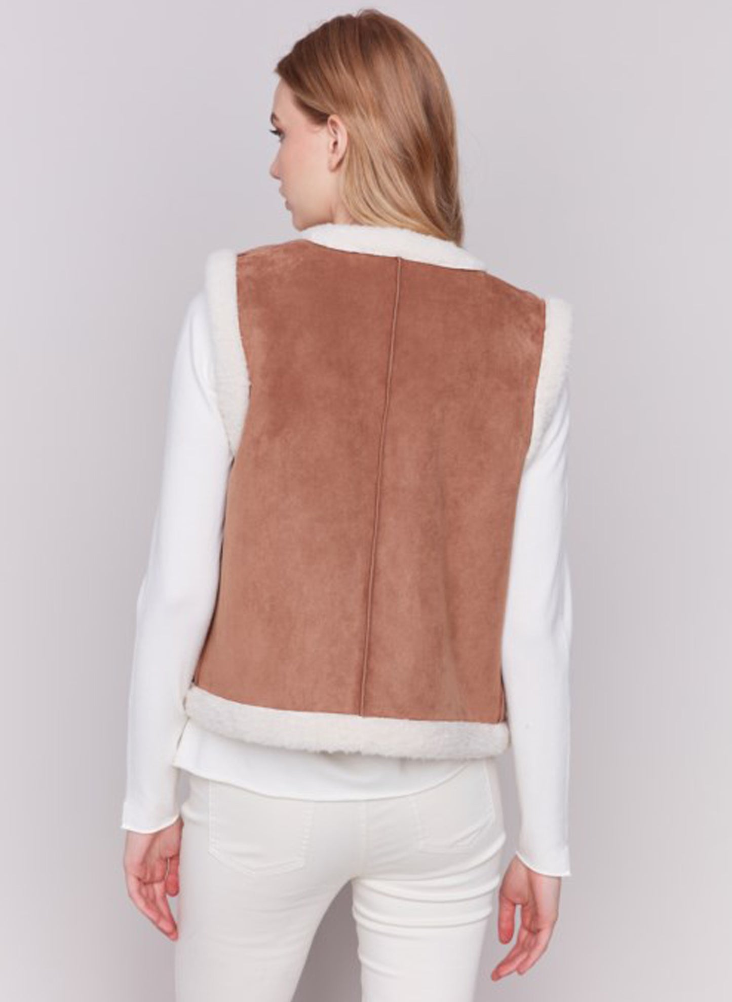 Charlie B Charlie B - Reversible Sherpa/Faux Suede Vest - Ecru available at The Good Life Boutique