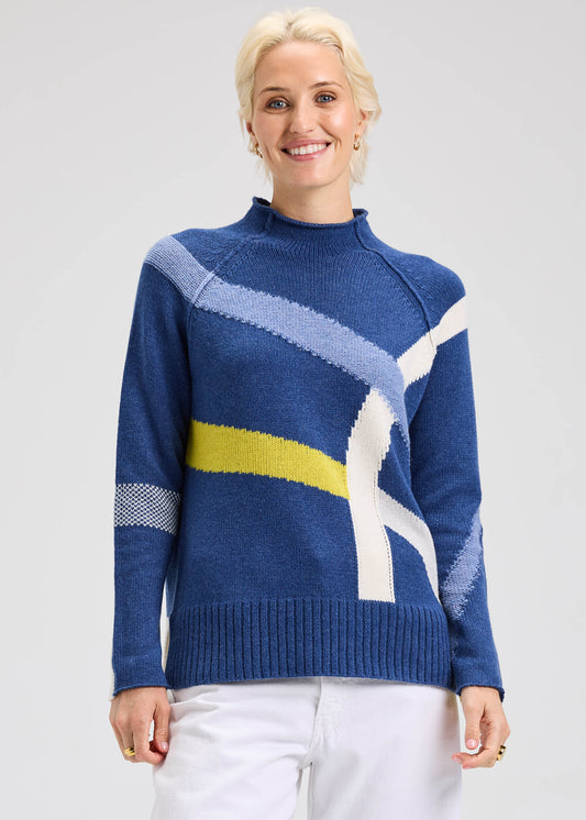Zaket & Plover Zaket & Plover - Road Map Sweater - Denim available at The Good Life Boutique