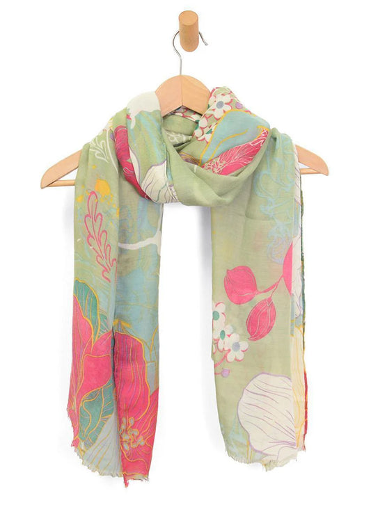 Joy Accessories 180X90 Sage Dispersed Blooms Scarf available at The Good Life Boutique