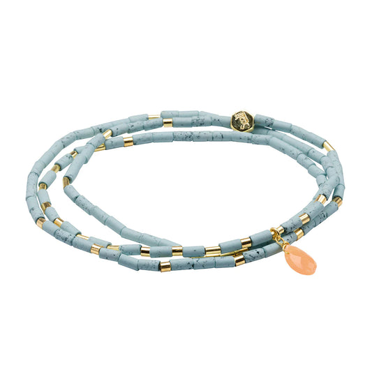 Scout Curated Wears Teardrop Stone Wrap Blue Howlite/Sunstone/Gold - Stone Of Harmony available at The Good Life Boutique