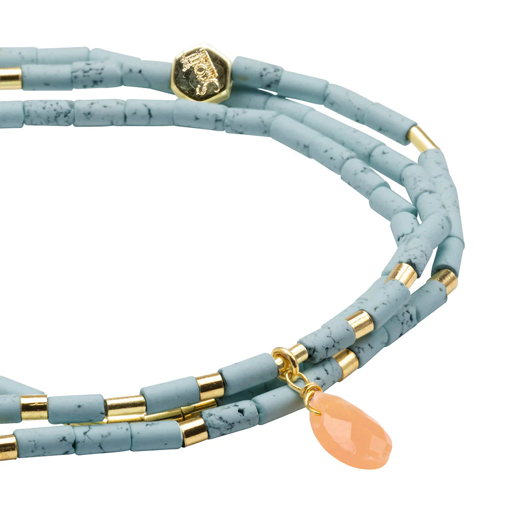 Scout Curated Wears Teardrop Stone Wrap Blue Howlite/Sunstone/Gold - Stone Of Harmony available at The Good Life Boutique