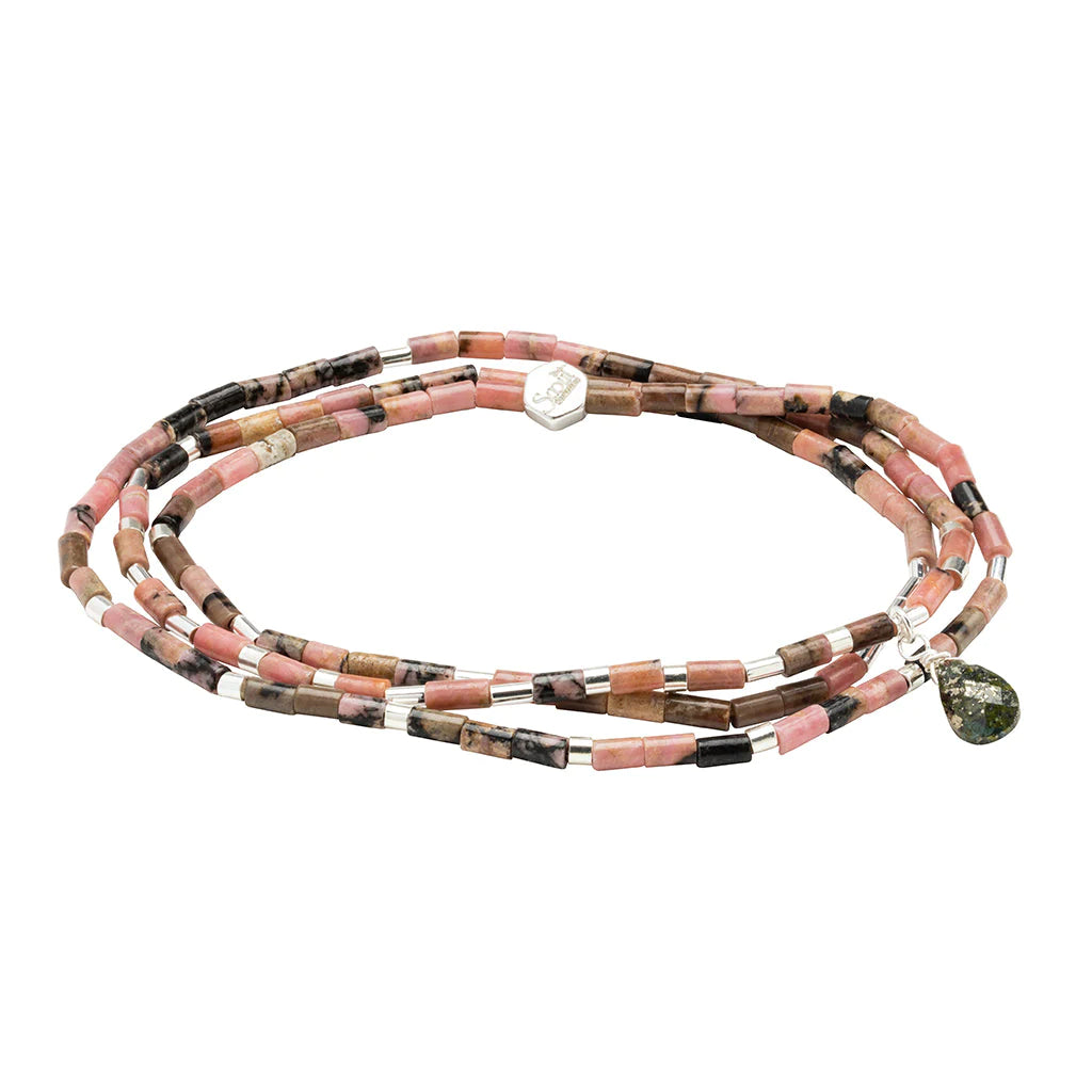 Scout Curated Wears Teardrop Stone Wrap Rhodonite/Pyrite/Silver - Stone Of Healing available at The Good Life Boutique