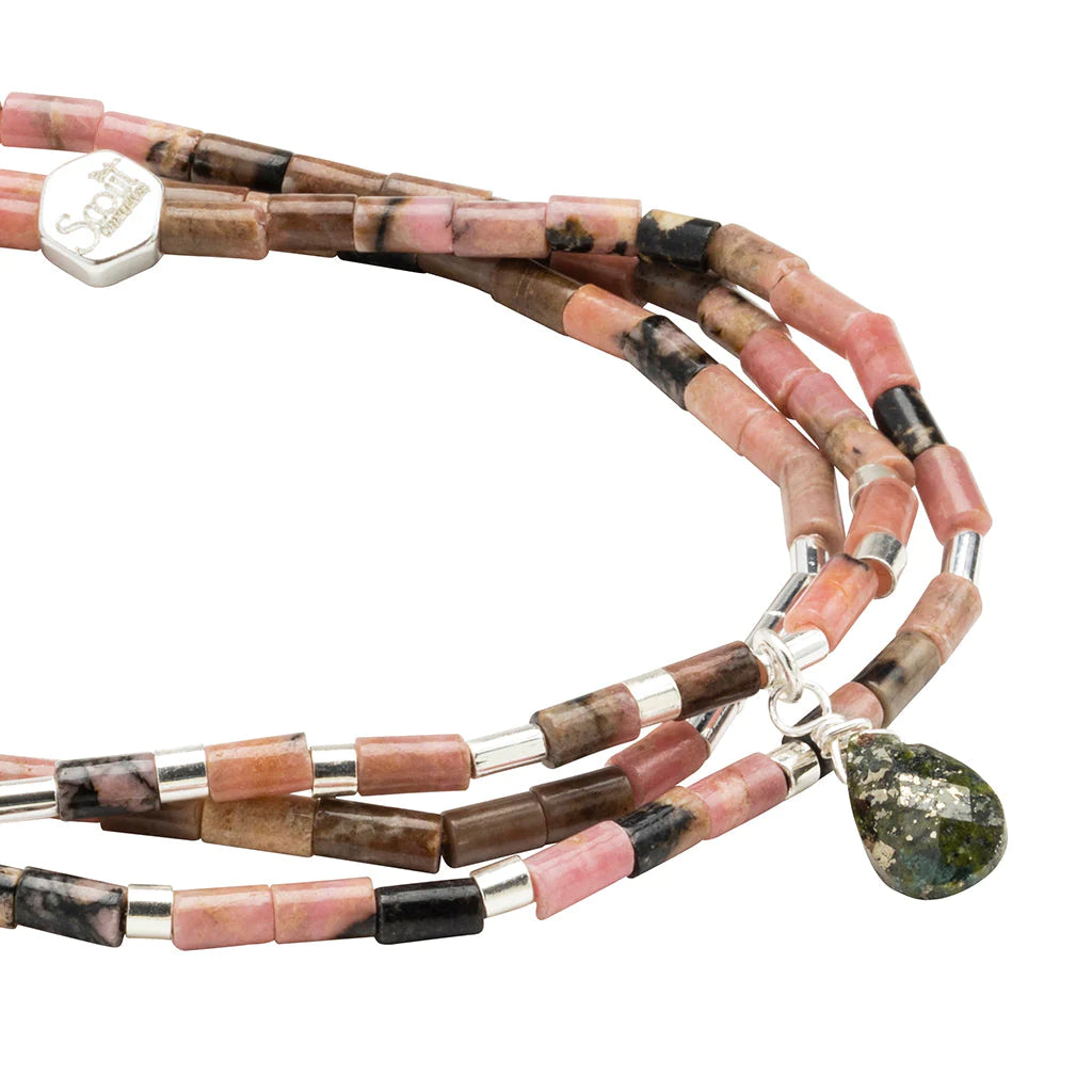 Scout Curated Wears Teardrop Stone Wrap Rhodonite/Pyrite/Silver - Stone Of Healing available at The Good Life Boutique