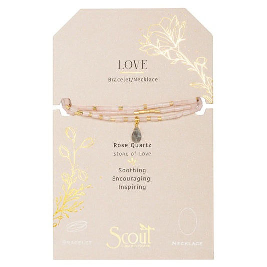 Scout Curated Wears Teardrop Stone Wrap Rose Quartz/Labradorite/Gold - Stone Of Love available at The Good Life Boutique