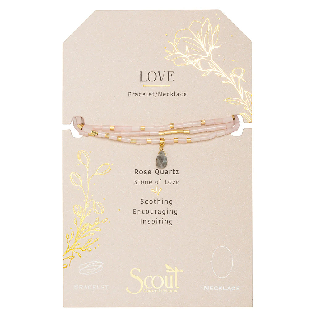 Scout Curated Wears Teardrop Stone Wrap Rose Quartz/Labradorite/Gold - Stone Of Love available at The Good Life Boutique