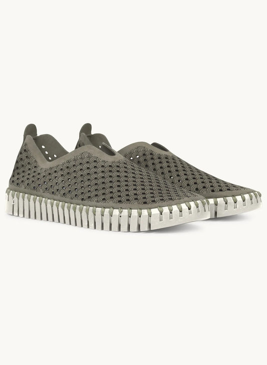 Lines of Denmark Ilse Jacobsen Tulip Slip-On With White Sole - Army available at The Good Life Boutique