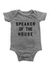 Love Bubby Speaker Of The House Short Sleeve Grey Baby Bodysuit available at The Good Life Boutique