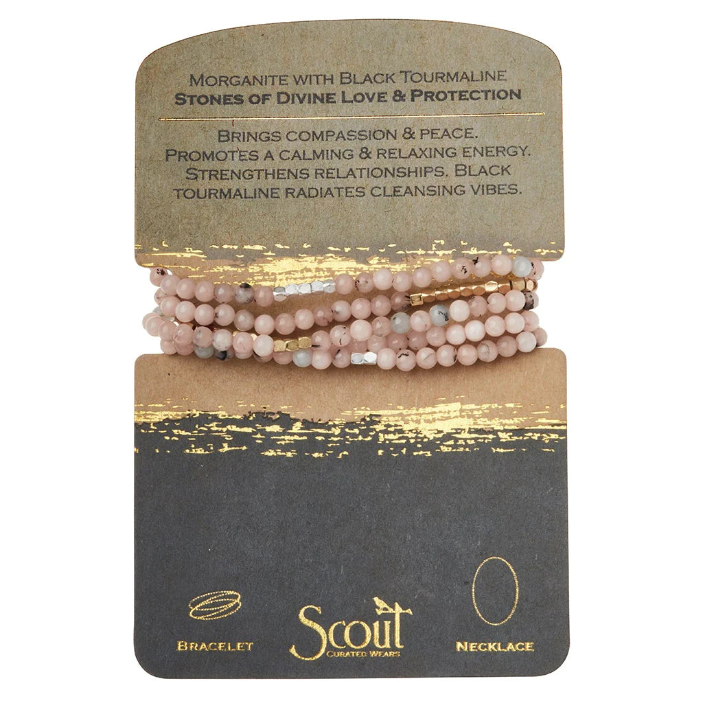 Scout Curated Wears Stone Wrap Bracelet/Necklace - Morganite/Black Tourmaline/Gold & Silver -Stone of Divine Love & Protection available at The Good Life Boutique