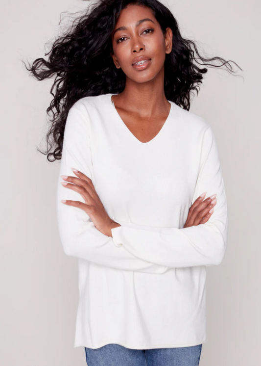 Charlie B Charlie B - V-Neck Sweater - Ecru available at The Good Life Boutique