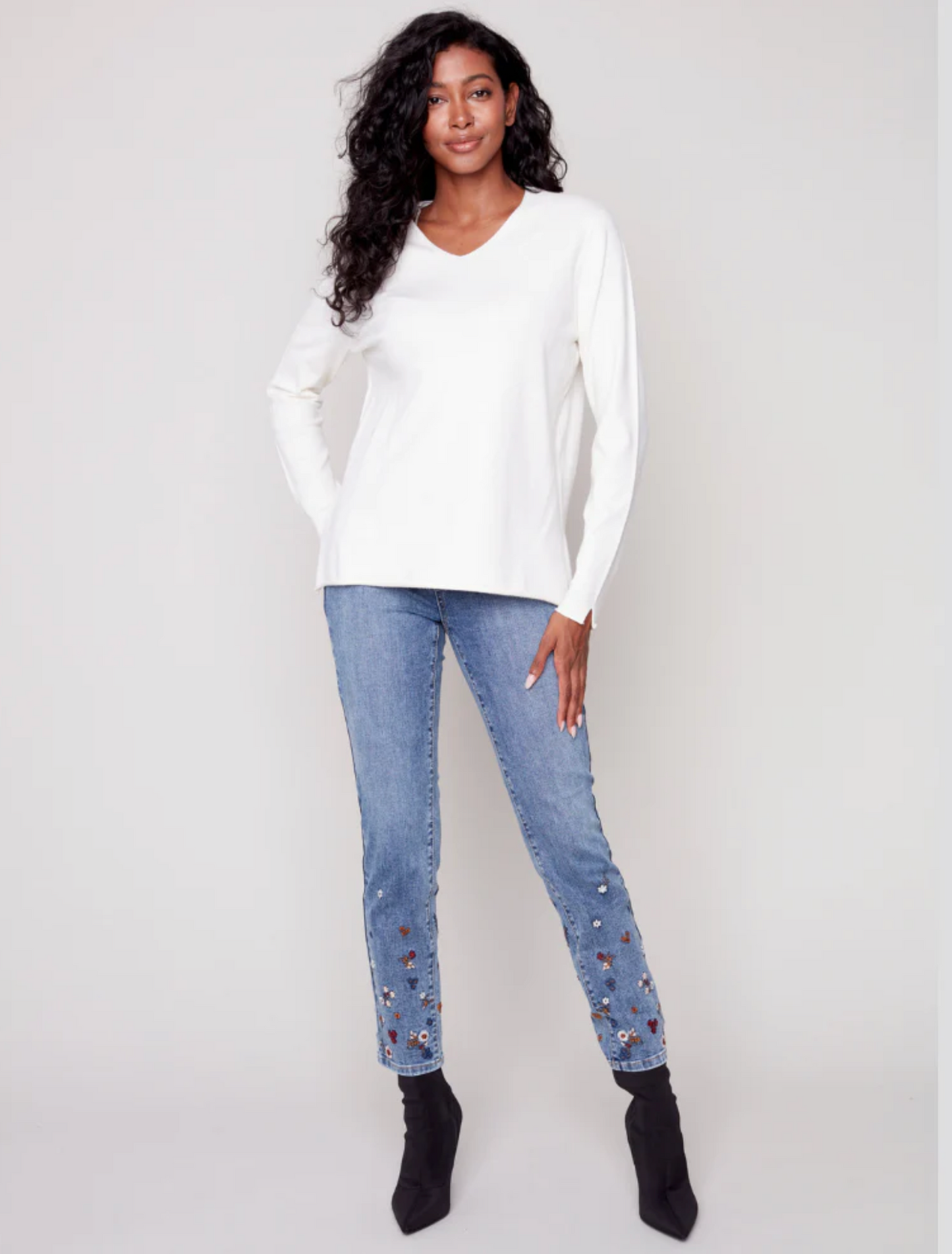 Charlie B Charlie B - V-Neck Sweater - Ecru available at The Good Life Boutique