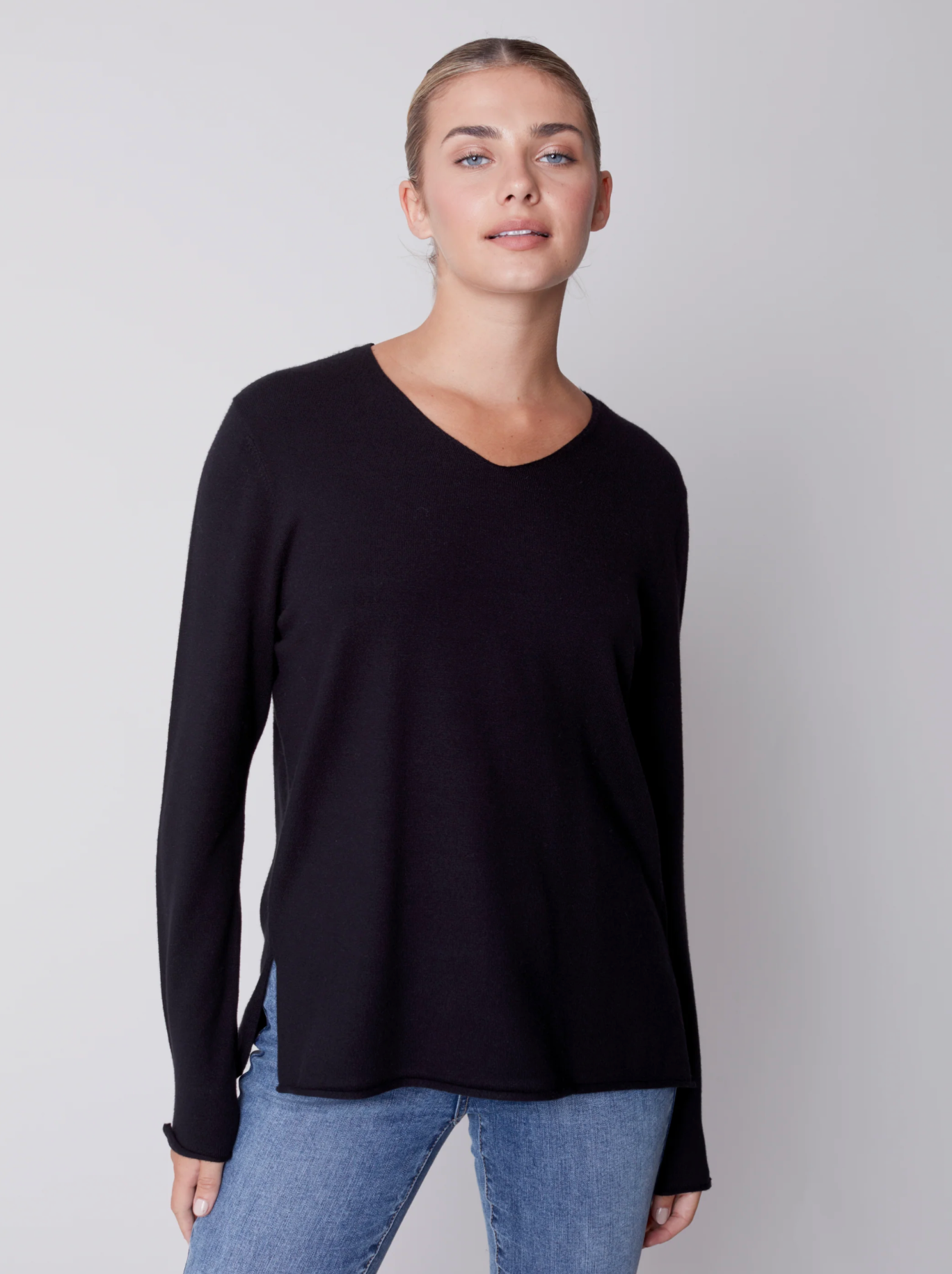 Charlie B Charlie B - V-Neck Sweater - Black available at The Good Life Boutique