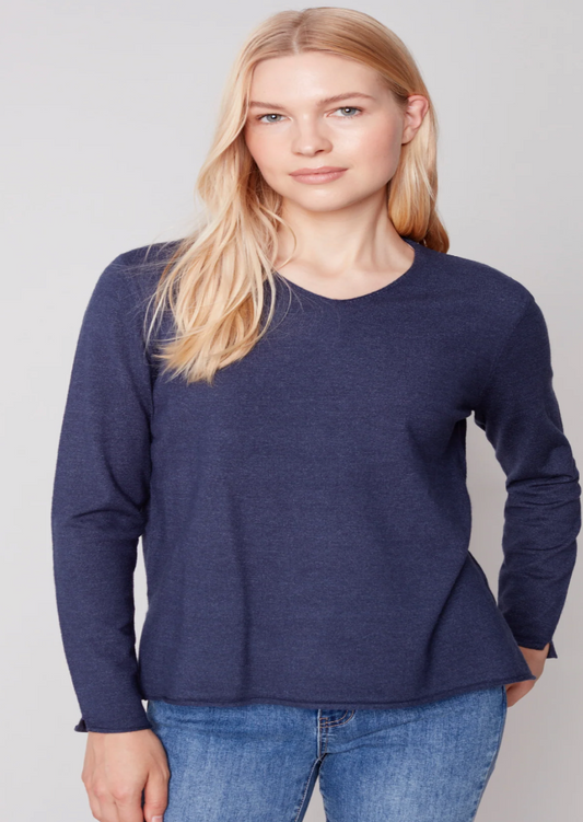 Charlie B Charlie B - V-Neck Sweater - H-Denim available at The Good Life Boutique