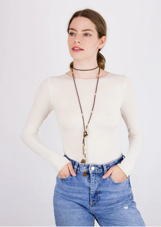 AMB Designs Solid Raw Edge Second Skin Top - Angora available at The Good Life Boutique