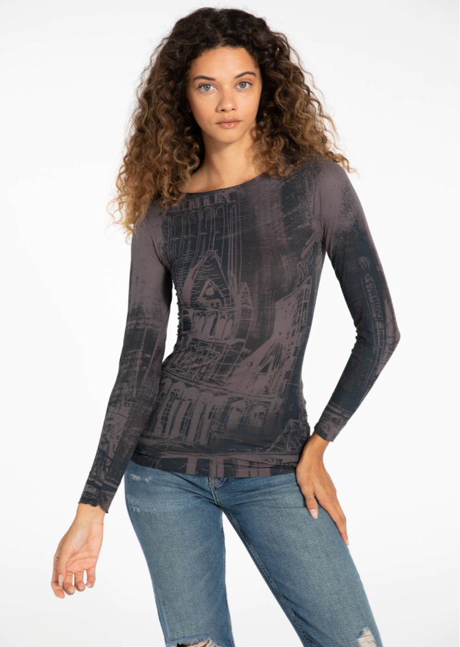 Solid Raw Edge Second Skin Top - Black Pearl
