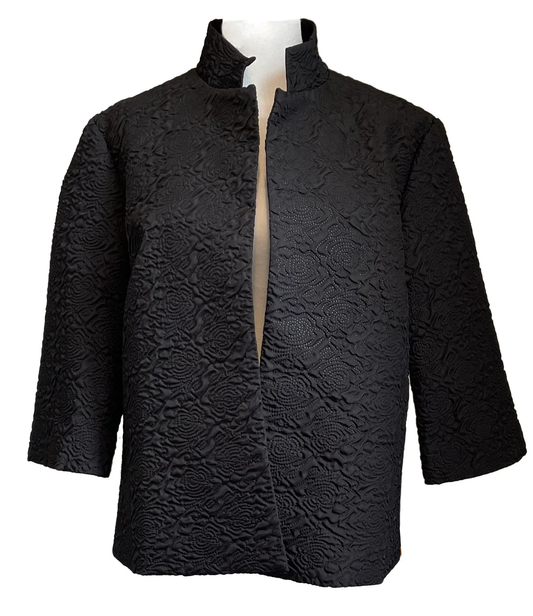 Grace Chuang Grace Chung Flower Puckered Mandarin Collar Short Jacket - Black available at The Good Life Boutique
