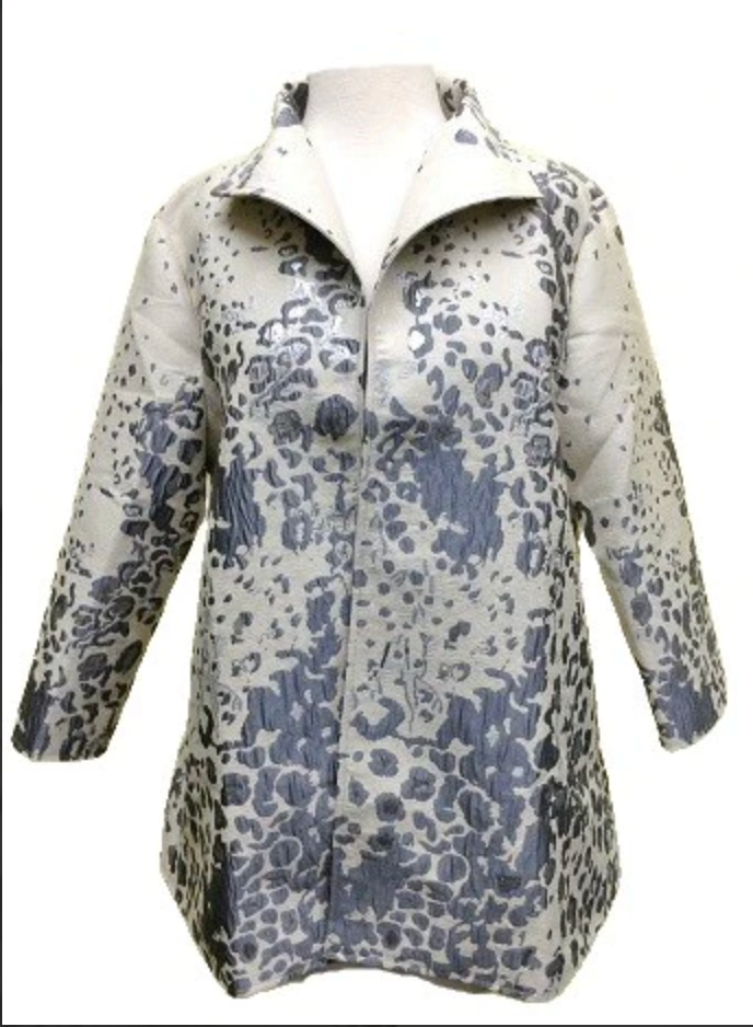 Grace Chuang Grace Chung Swing Style JKT W/Leopard Print - Ivory/Grey available at The Good Life Boutique