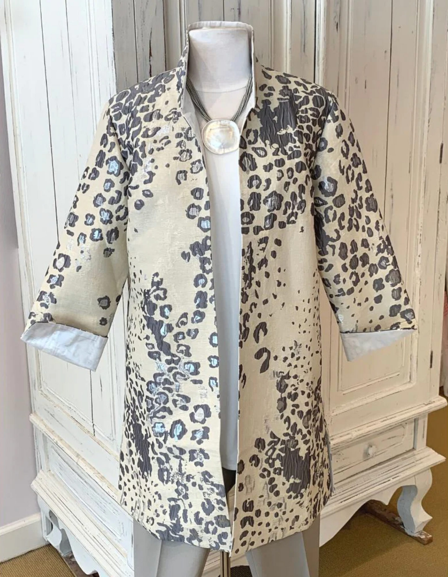 Grace Chuang Grace Chung Swing Style JKT W/Leopard Print - Ivory/Grey available at The Good Life Boutique