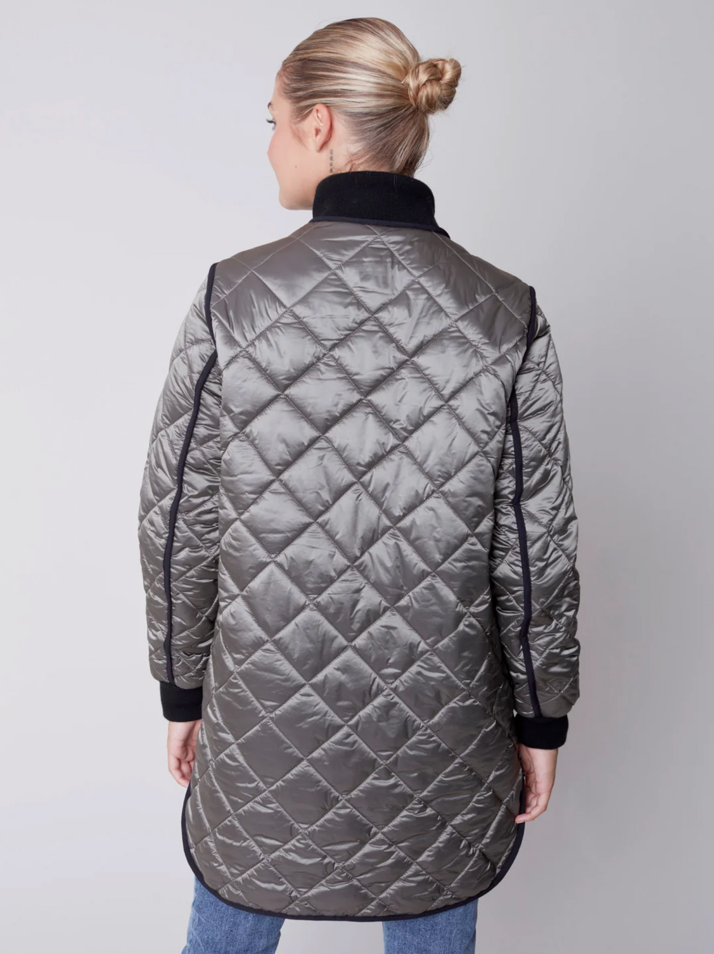 Charlie B Charlie B - Iridescent Quilted Jacket -Zip Front - Spruce Green available at The Good Life Boutique