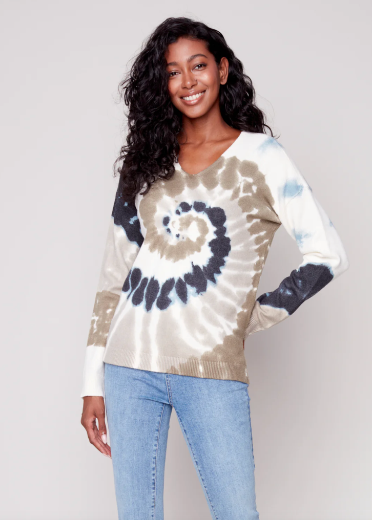 Charlie B Charlie B - V Neck Drop Shoulder Sweater - Spruce available at The Good Life Boutique