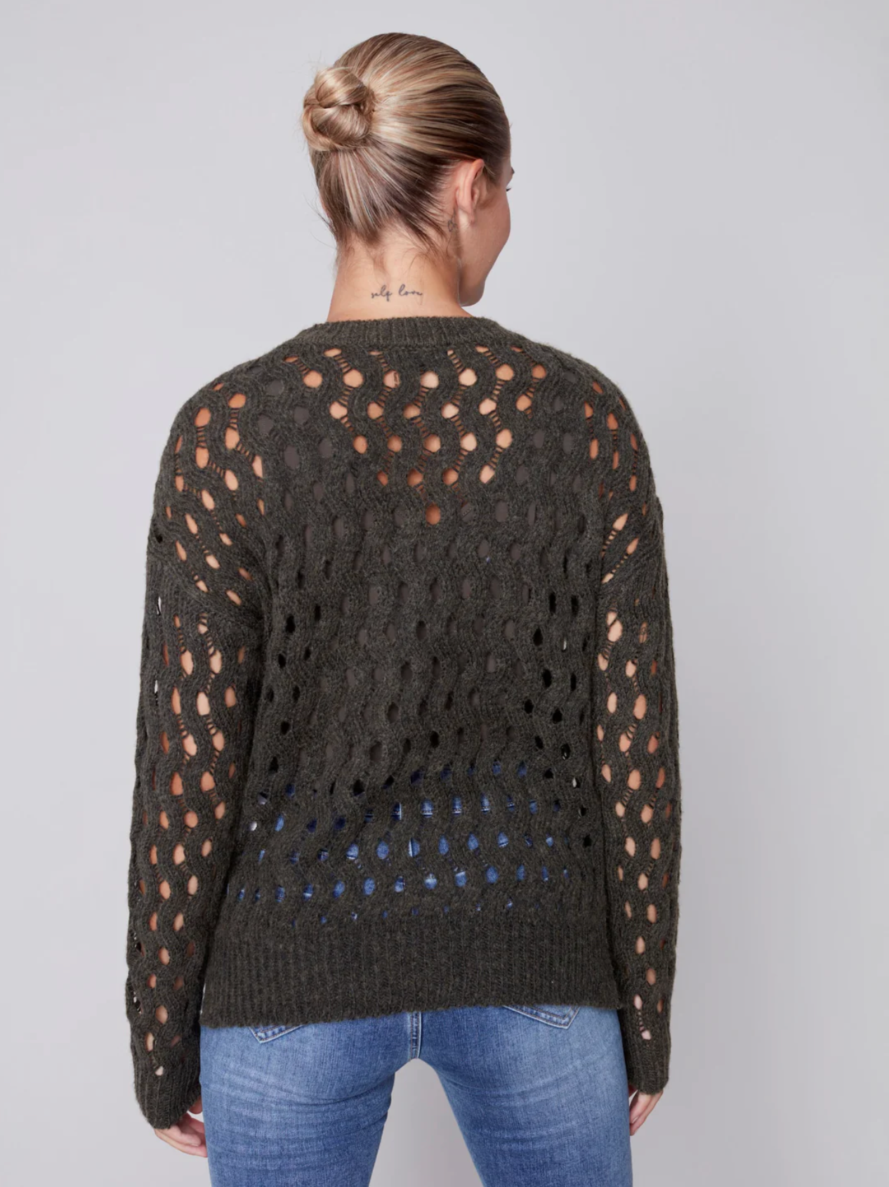 Charlie B Charlie B - Crew-Neck Cable Knit Sweater - Spruce available at The Good Life Boutique