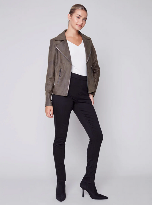 Charlie B Charlie B - Vegan Suede Fabric Metro Jacket - Spruce available at The Good Life Boutique