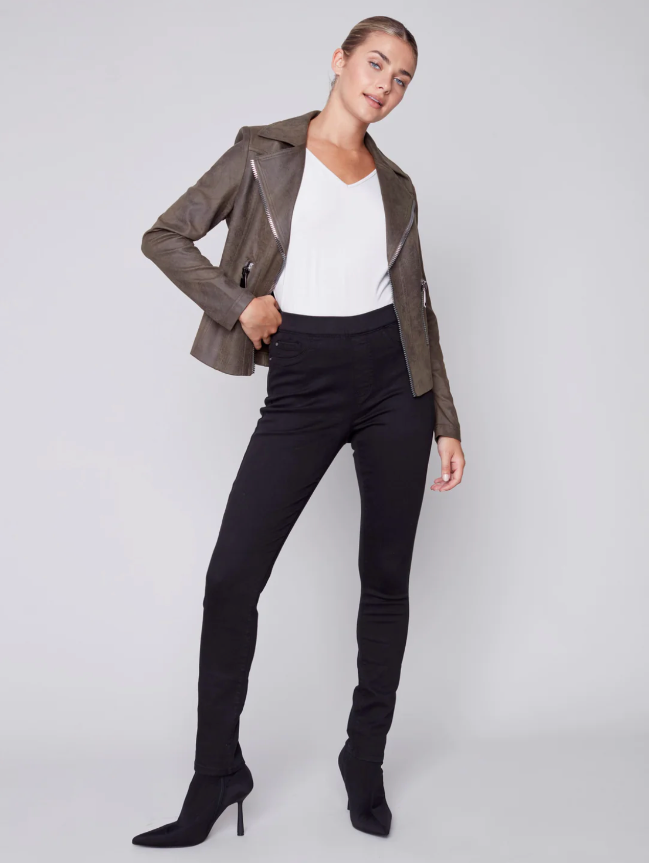 Charlie B Charlie B - Vegan Suede Fabric Metro Jacket - Spruce available at The Good Life Boutique