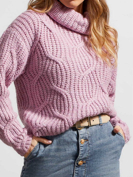 Tribal Tribal - Turtleneck Sweater w/Cable DTL - Mauve Shadow available at The Good Life Boutique