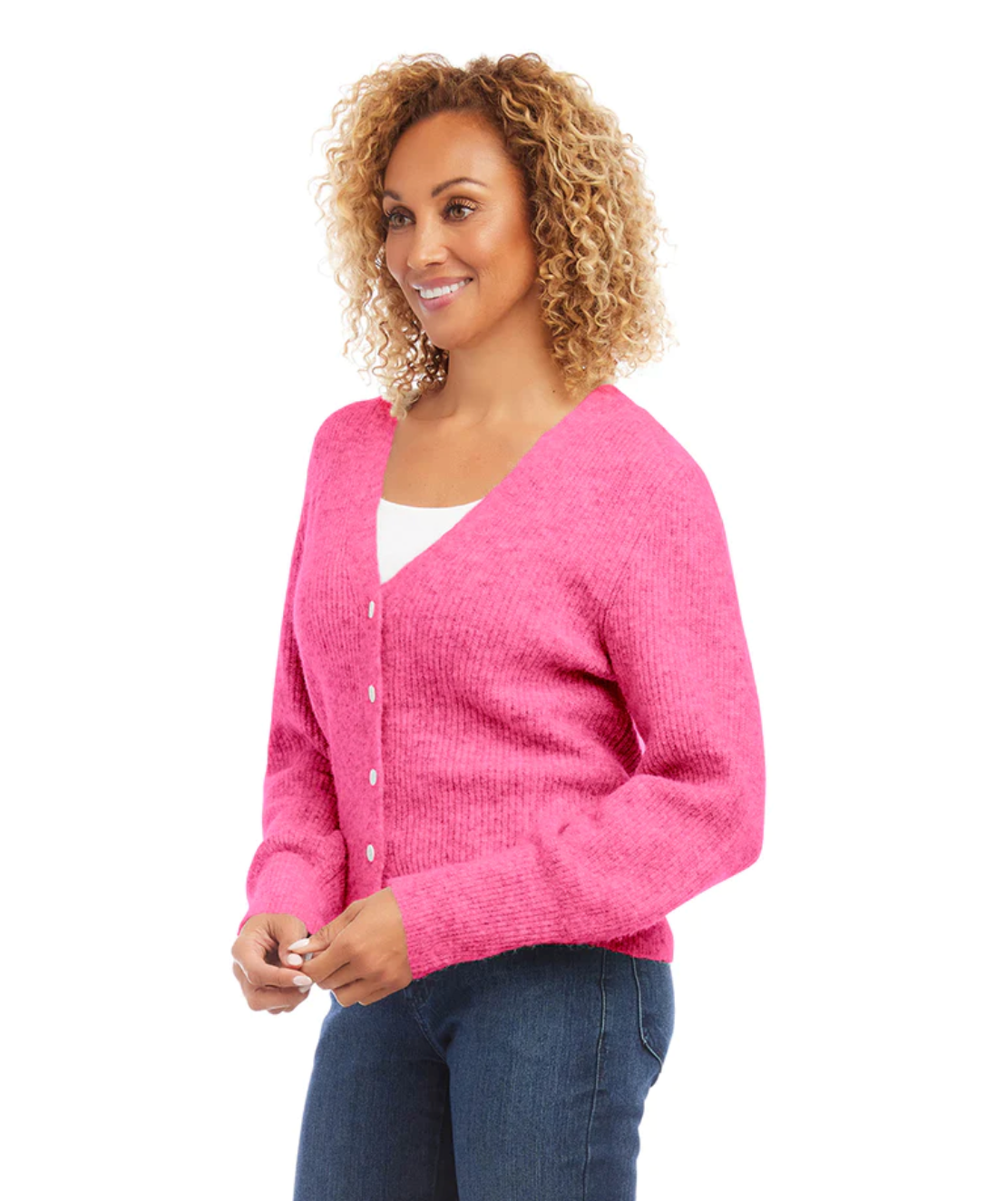 Karen Kane Button Up Cardigan Hot Pink