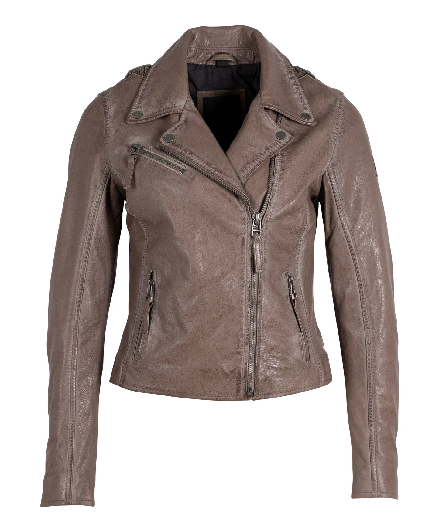 Mauritius Mauritius - Christy RF Woman's Leather Jacket with Sherpa Stars - Cozy Taupe available at The Good Life Boutique