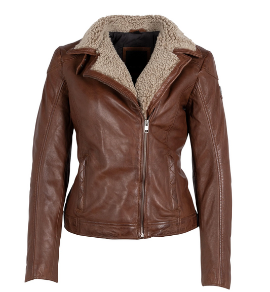 Mauritius Mauritius - Jenja CF Woman's Leather Jacket - DK Cognac available at The Good Life Boutique