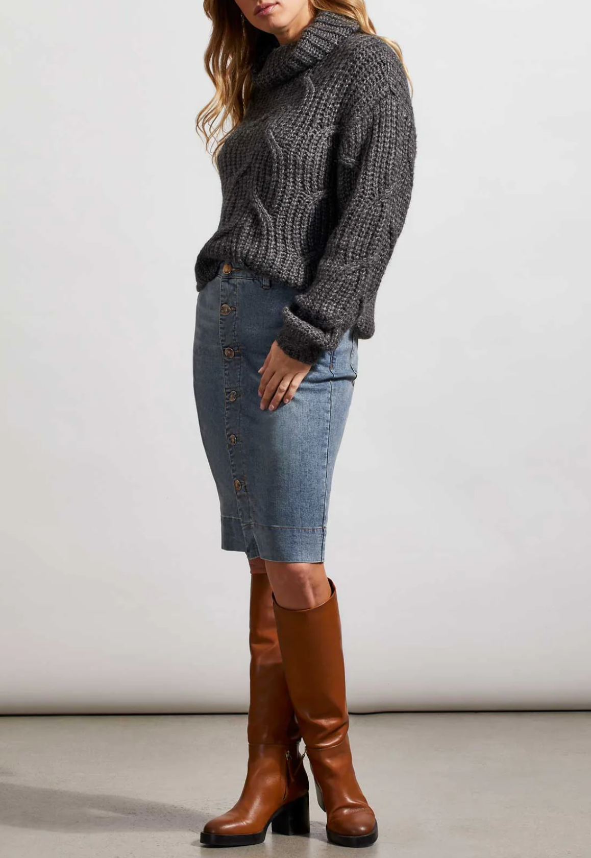 Tribal Tribal - Turtleneck Sweater w/Cable DTL - H Charcoal available at The Good Life Boutique