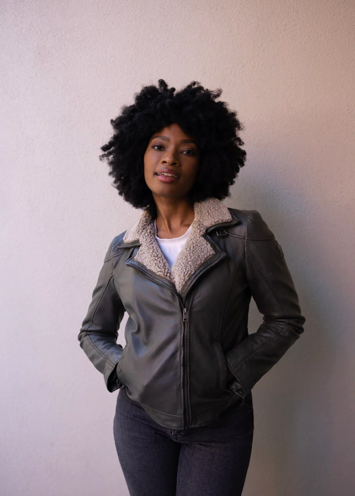 Olive leather jacket womens sale