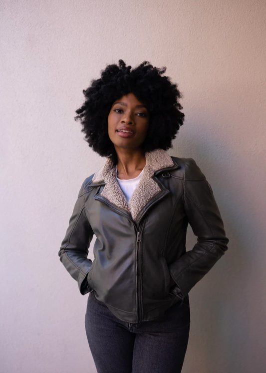 Womens grey 2025 leather jacket