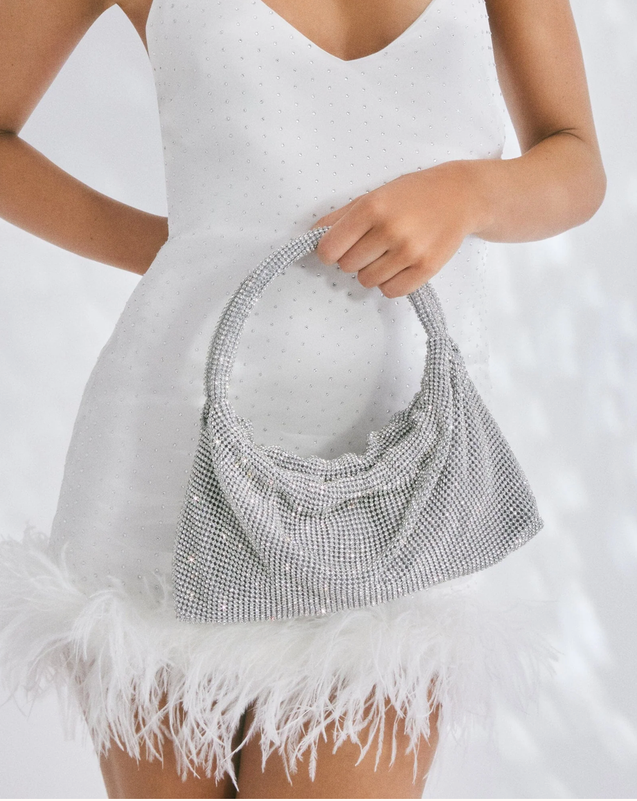 Kerr Handle Evening Bags Silver Diamante