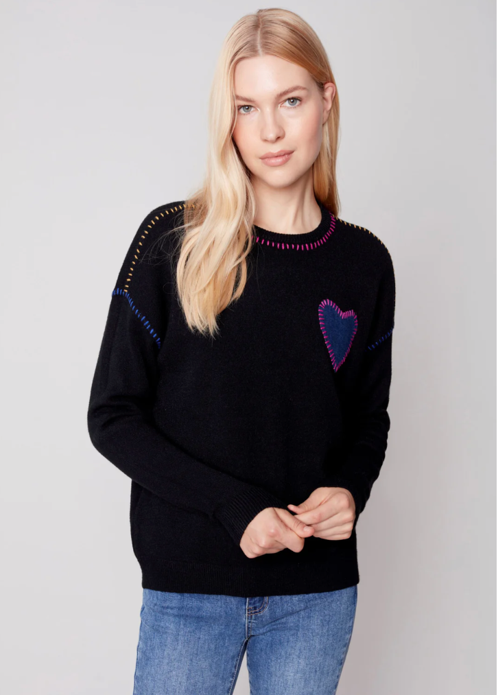 Charlie B Charlie B - Crew-Neck Long Sleeve Stitch Sweater - Black available at The Good Life Boutique