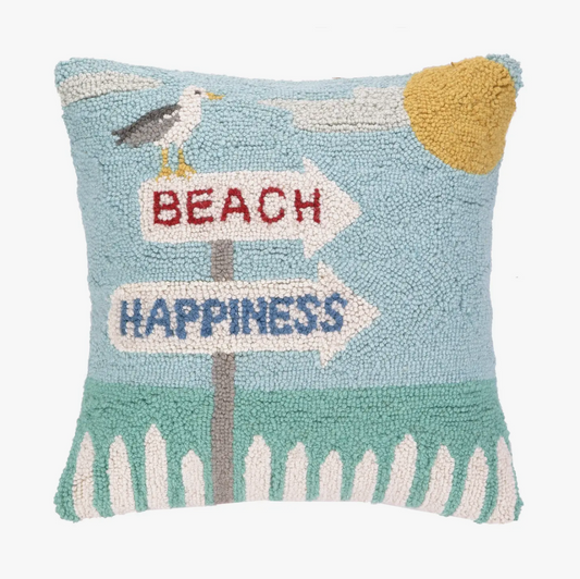 Peking Handicraft Beach Happiness Seagull Hook Pillow available at The Good Life Boutique