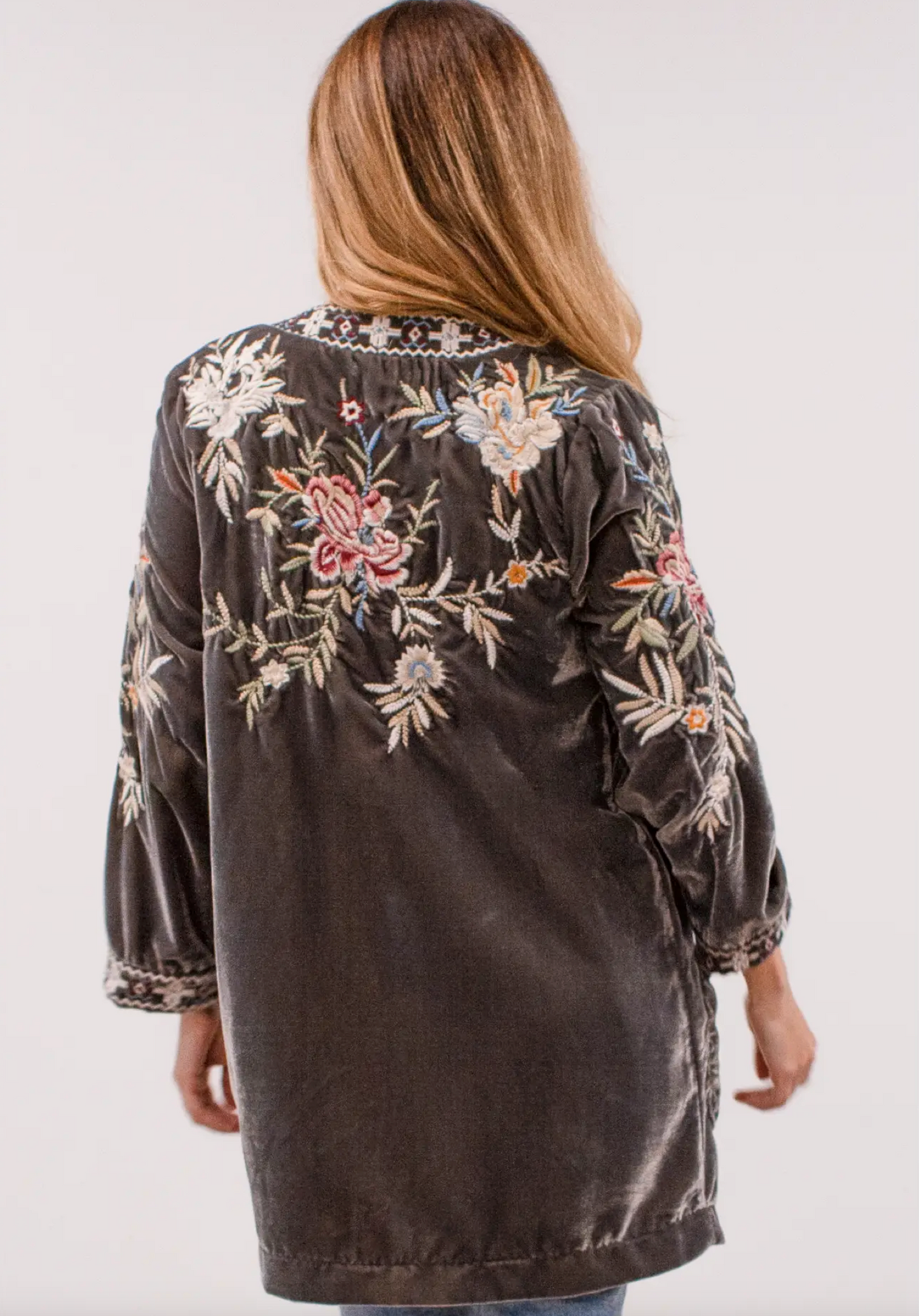 Caite - Kyla Seo Caite & Kyla Seo Autumn Velvet Embroidered Jacket - Dark Grey available at The Good Life Boutique