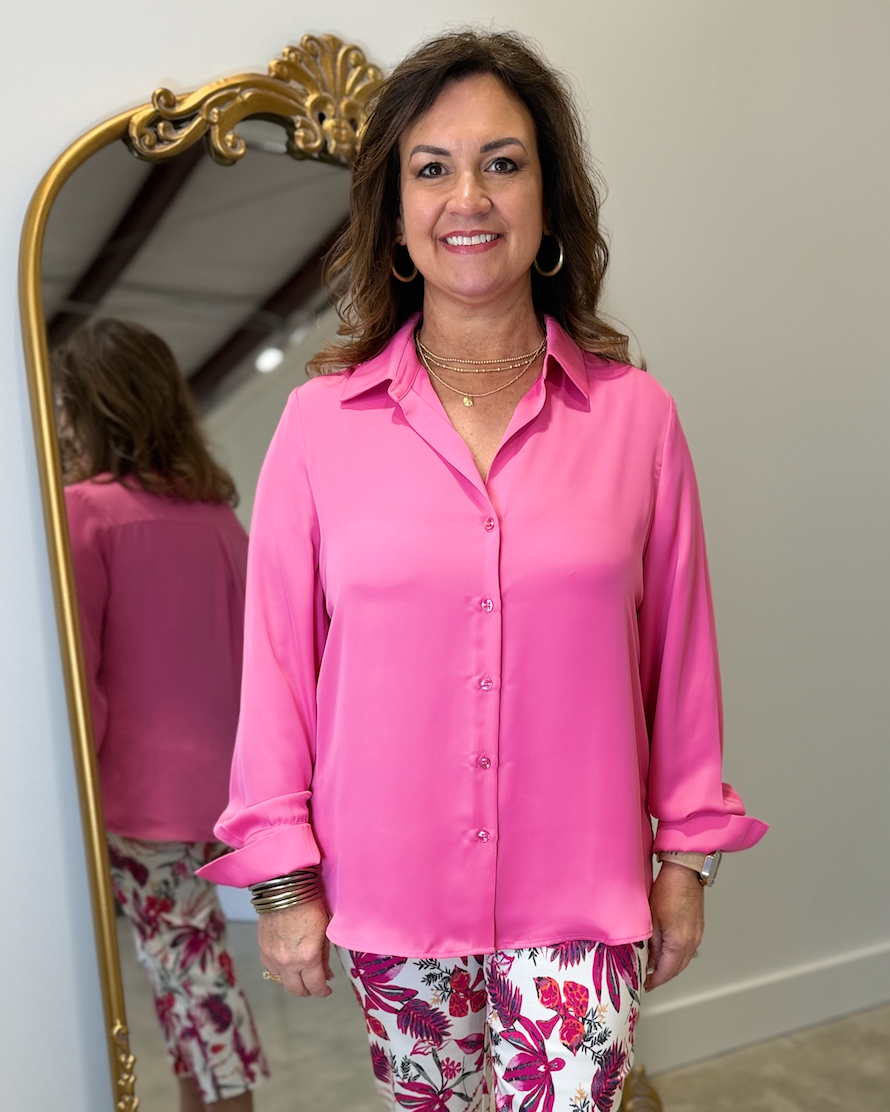 Renuar Collection Renuar - Woven Blouse - Azalea available at The Good Life Boutique