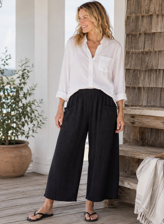 Cotton Lani Shaped Lantern Pant, Duable Gauze - Black available at The Good Life Boutique