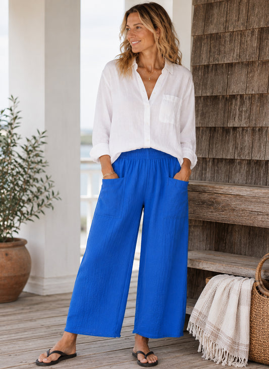 Cotton Lani Shaped Lantern Pant, Duable Gauze - Edgewater available at The Good Life Boutique