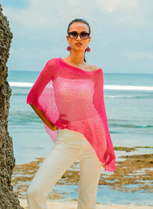 Suzie Blue Canada Sheer Mesh Poncho - Pink available at The Good Life Boutique