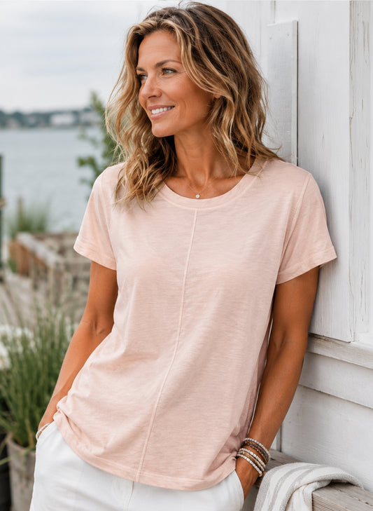 Cotton Lani Short Sleeve Center Seam Scoop Neck Top - Lullaby available at The Good Life Boutique