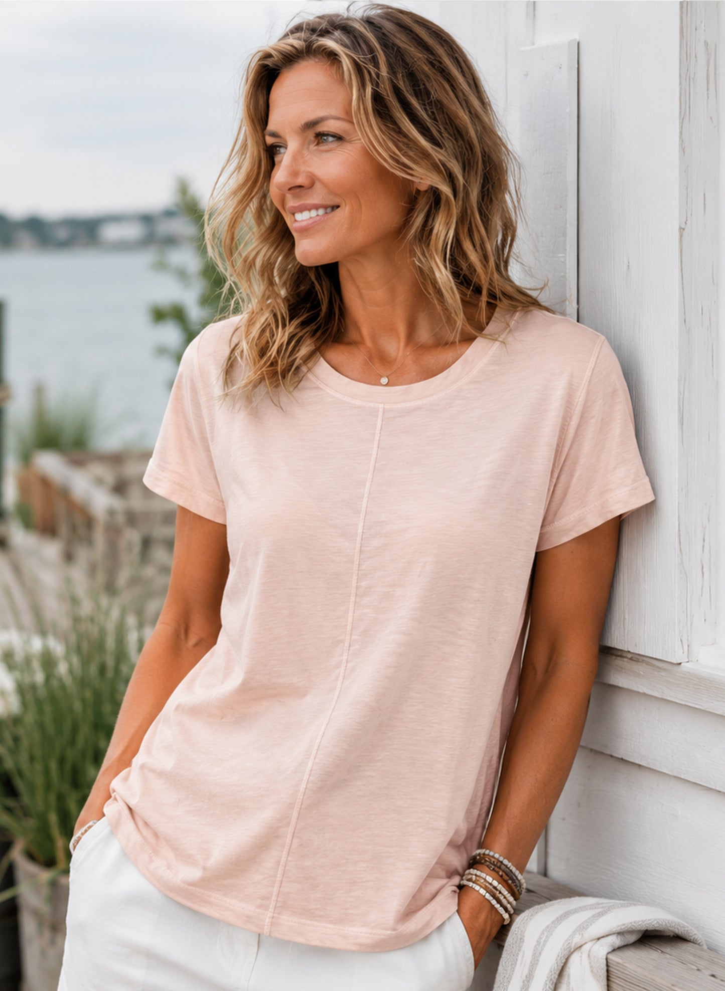 Cotton Lani Short Sleeve Center Seam Scoop Neck Top - Lullaby available at The Good Life Boutique