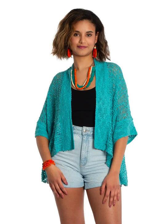 Suzie Blue Canada Short Sleeved Cardigan - Teal available at The Good Life Boutique