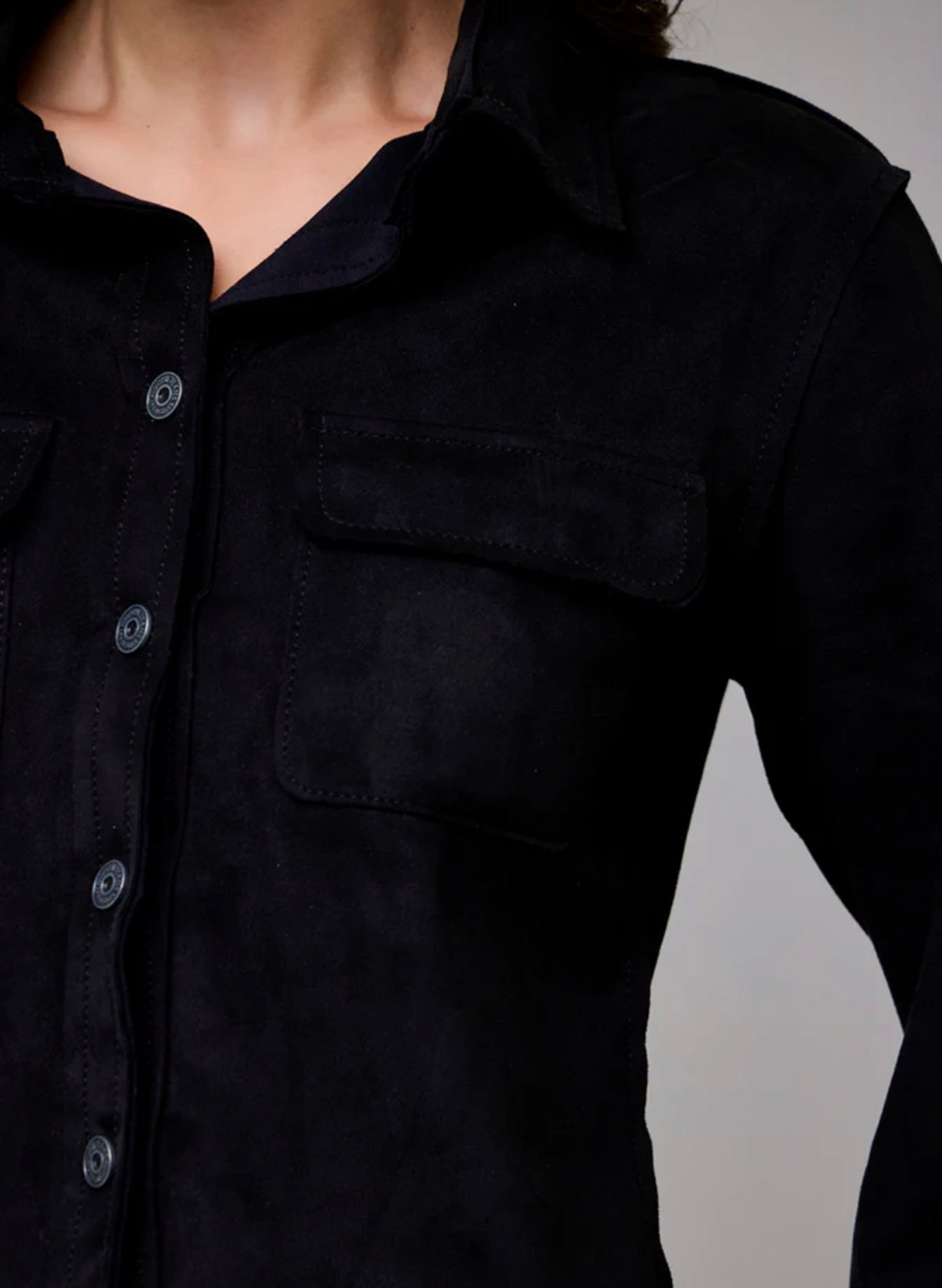 Shrunken Suede Button-Up Shirt - Black