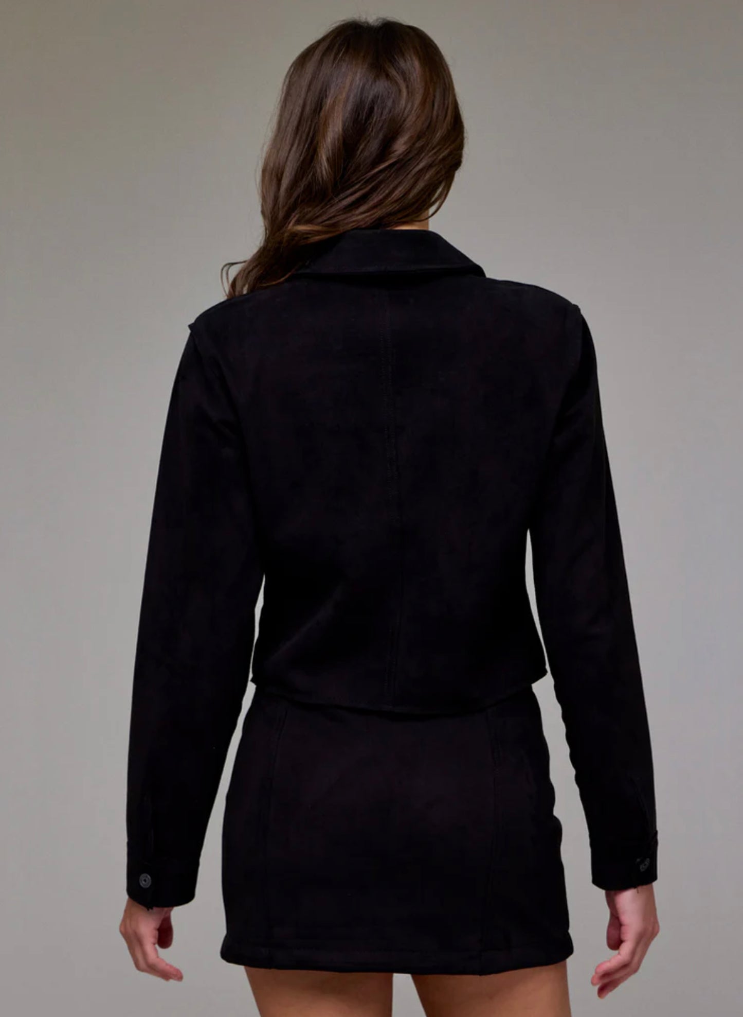 Shrunken Suede Button-Up Shirt - Black