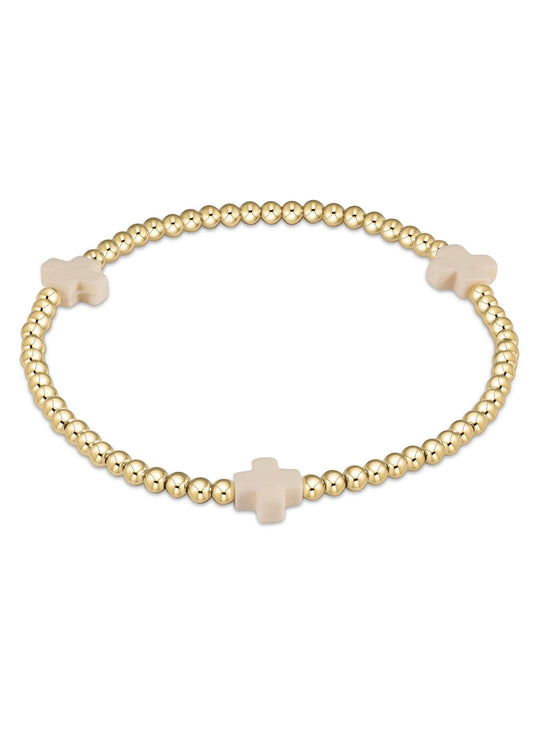 enewton design Signature Cross Gold Pattern 3mm Bead Bracelet - Off-White available at The Good Life Boutique